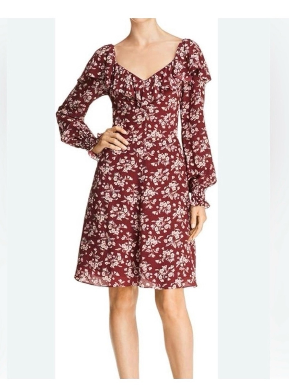 NWT Rebecca Taylor Tilda Silk Ruffle Dress Burgundy Sz 2)